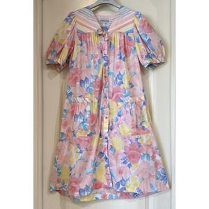 VTG Models Coat Nightgown Women L? Pastel Pink Snap Floral Maxi House Dress *See